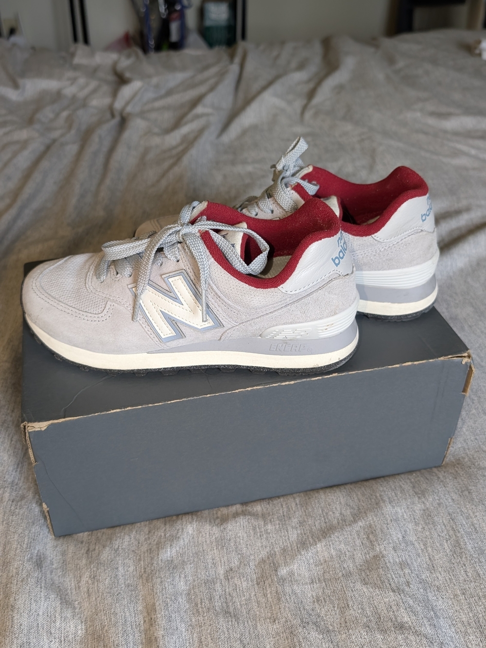 New Balance Women’s Grey & Red Suede Lifestyle Sneakers